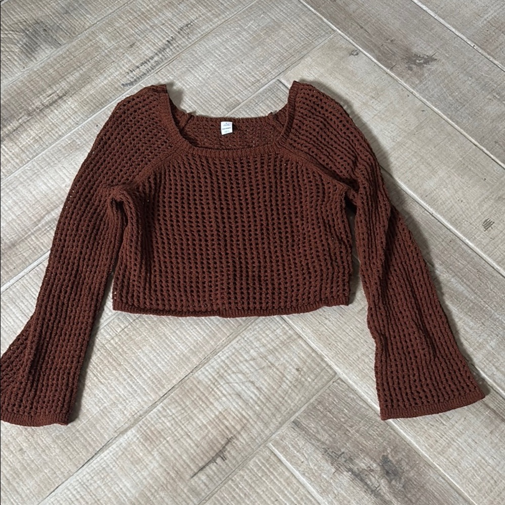 Brown Knit Cropped Sweater